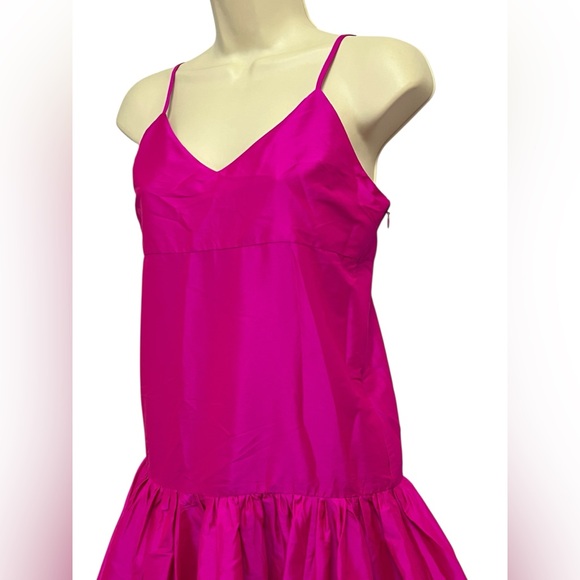 Azeeza Tanvi Midi Dress Hot Pink Taffeta Tiered Ruffle‎ Hem Spaghetti Strap XS - Picture 4 of 11